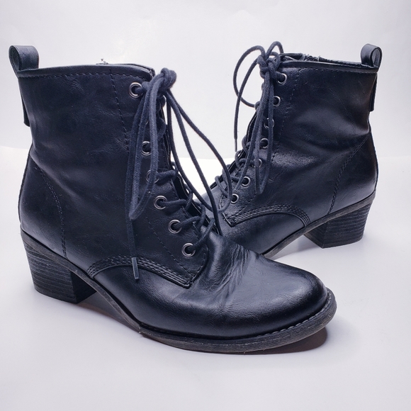 Call It Spring Shoes - Call It Spring Black Lace Up Combat Moto Boots 8.5